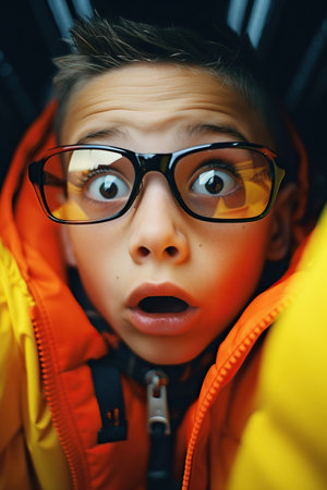 Close-up funny Child with glassesの素材