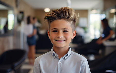 Happy boy after a new hairstyle at the hairdresserの素材