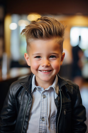 Happy boy after a new hairstyle at the hairdresserの素材