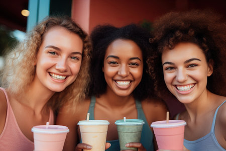 Multiethnic Young friends smiling at cameraの素材