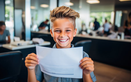 Happy boy after a new hairstyle at the hairdresserの素材