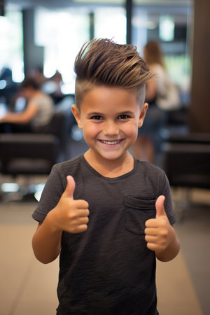 Happy boy after a new hairstyle at the hairdresserの素材