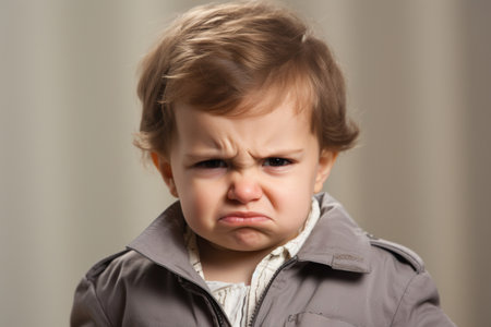 A toddler is frowning and he shows frustration.の素材