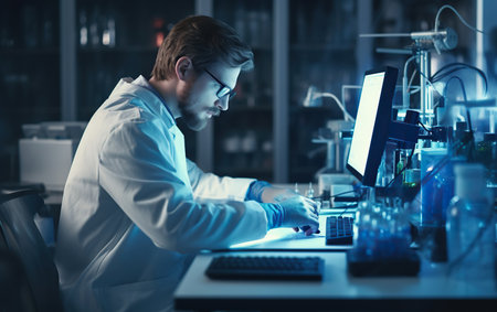 Male engineering student working in a science labの素材