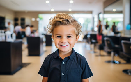 Happy boy after a new hairstyle at the hairdresserの素材