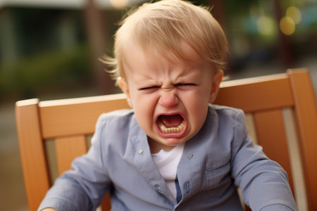 A toddler is frowning and he shows frustration.の素材