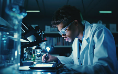 Male engineering student working in a science labの素材
