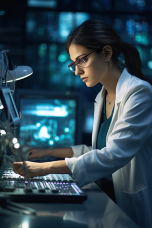 Female engineering student working in a science labの素材