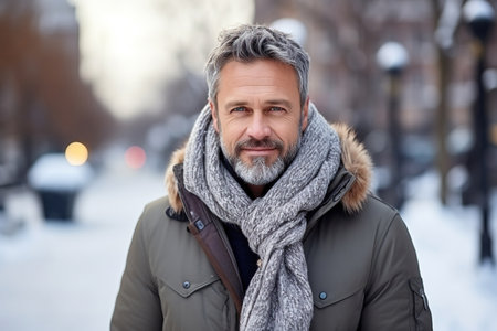 Portrait of a handsome middle-aged man in winter clothesの素材