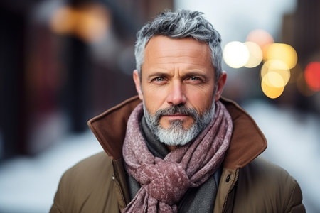 Portrait of a handsome middle-aged man in winter clothesの素材