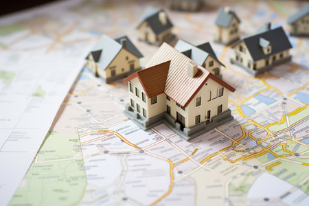 Small house model on map paperの素材