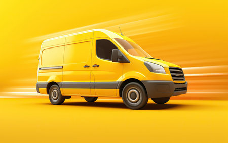 hyper realistic delivery van racing on a yellow backgroundの素材