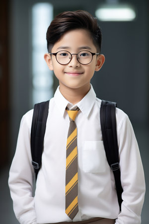 smart student 9-15 years old stands confidentの素材