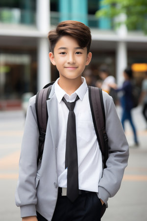 smart student 9-15 years old stands confidentの素材