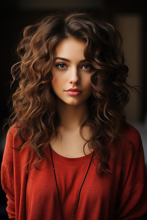 Beautiful smiling woman with long wavy hair.の素材