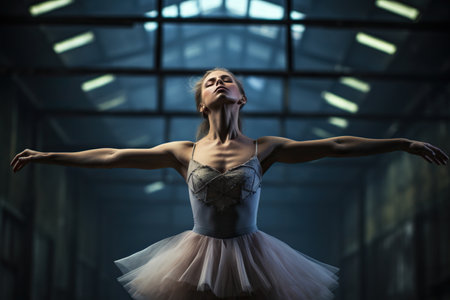 A young woman ballet dancer in a studio, embodying grace and disciplineの素材