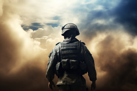 Israel soldier in blue and white smokeの素材
