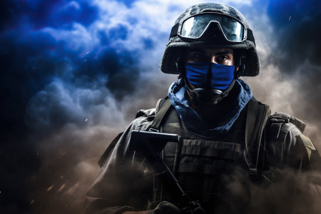 Israel soldier in blue and white smokeの素材