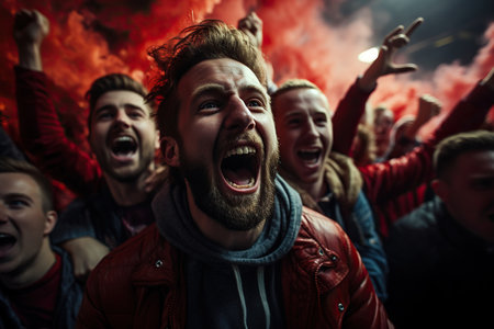 Football fans on stadiumの素材