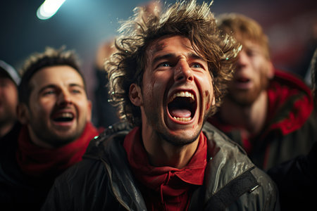 Football fans on stadiumの素材