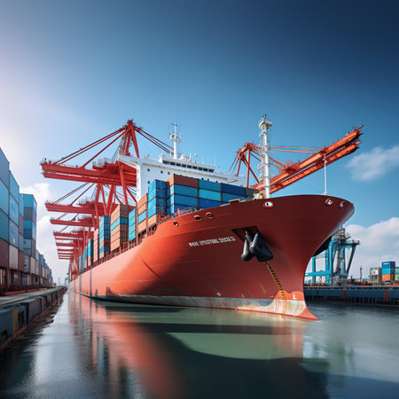 Large cargo ship with containers in the portの素材