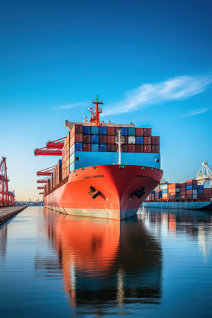 Large cargo ship with containers in the portの素材