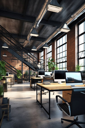 Modern office interior in loft, industrial styleの素材