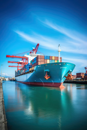 Large cargo ship with containers in the portの素材