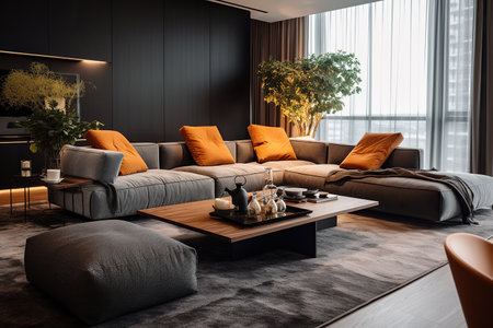 Luxury modern apartment with comfortable pillow decorの素材