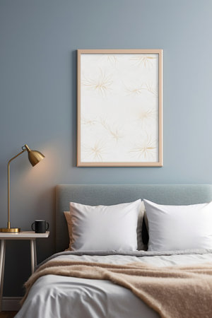 Mock-up poster frame in bedroom, Scandinavian styleの素材