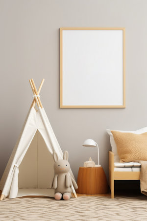 Mock up frame in cozy kids room interior backgroundの素材