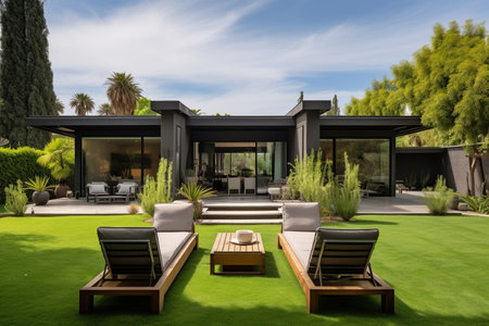 House with a sleek modern garden furnitureの素材
