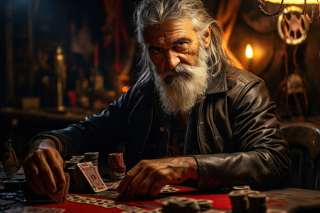 A man plays pokerの素材