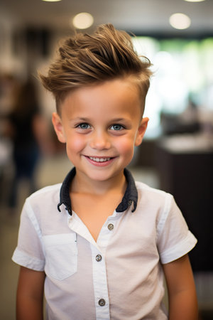 Happy boy after a new hairstyle at the hairdresserの素材