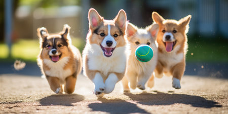 A group of playful and adorable puppies enjoying playtimeの素材