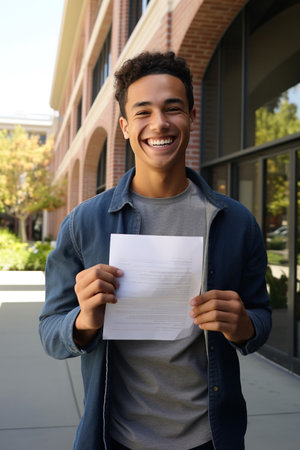 A teenager receiving an acceptance letter from a college.の素材