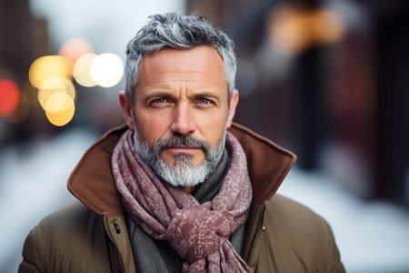 Portrait of a handsome middle-aged man in winter clothesの素材