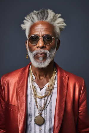 60 year old fashionable hipster african american man port 163ef9e0-ec0b-4468-8854-cdab32be7569-standard-scale-3 20xの素材