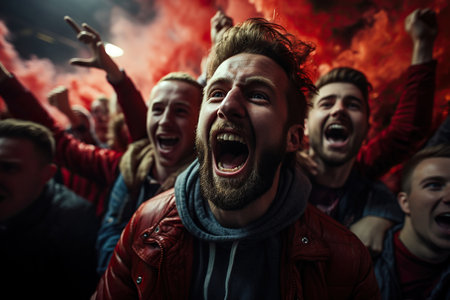 Football fans on stadiumの素材