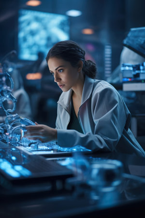 Female engineering student working in a science labの素材