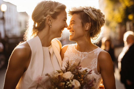 happy moment of lesbian couple weddingの素材