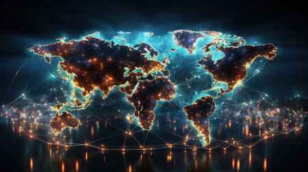 Node connecting the world graphic world map technologyの素材