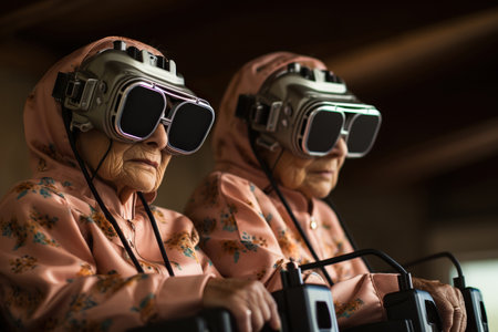 seniors using virtual realityの素材