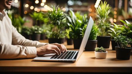 Young man using laptop computerの素材