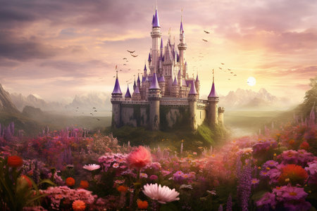 castle in flower fieldの素材