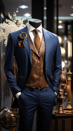 A suit in a luxury fashion clothing display counterの素材
