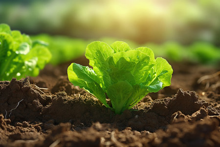 cultivated Lettuce vegetable field earth day conceptの素材