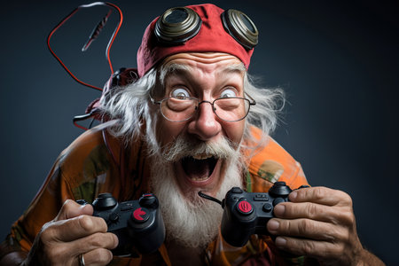 Funny photo of a senior enjoying interactive technologyの素材