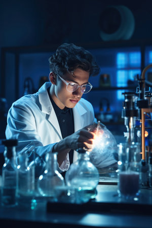 Male engineering student working in a science labの素材