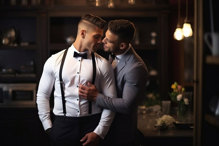 Beautiful gay couple at their weddingの素材